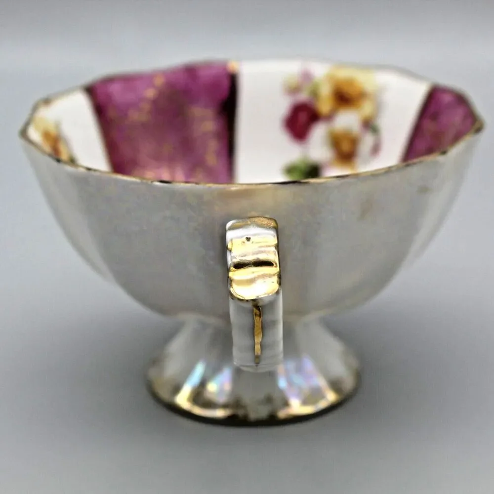Lusterware Floral Cup & Saucer Set Pink Stripes Reticulated Saucer Vintage